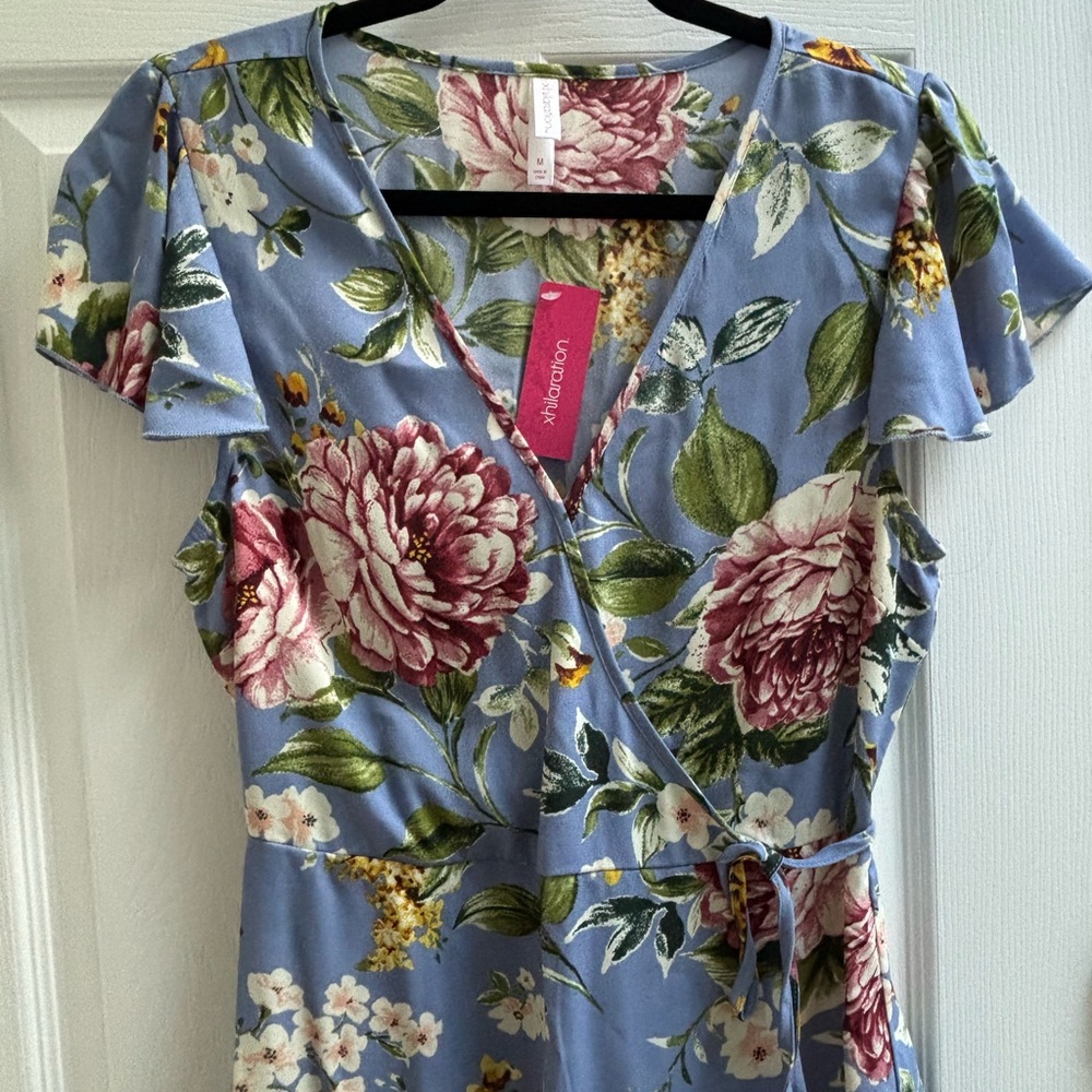 Flirty Blue Floral Wrap Dress